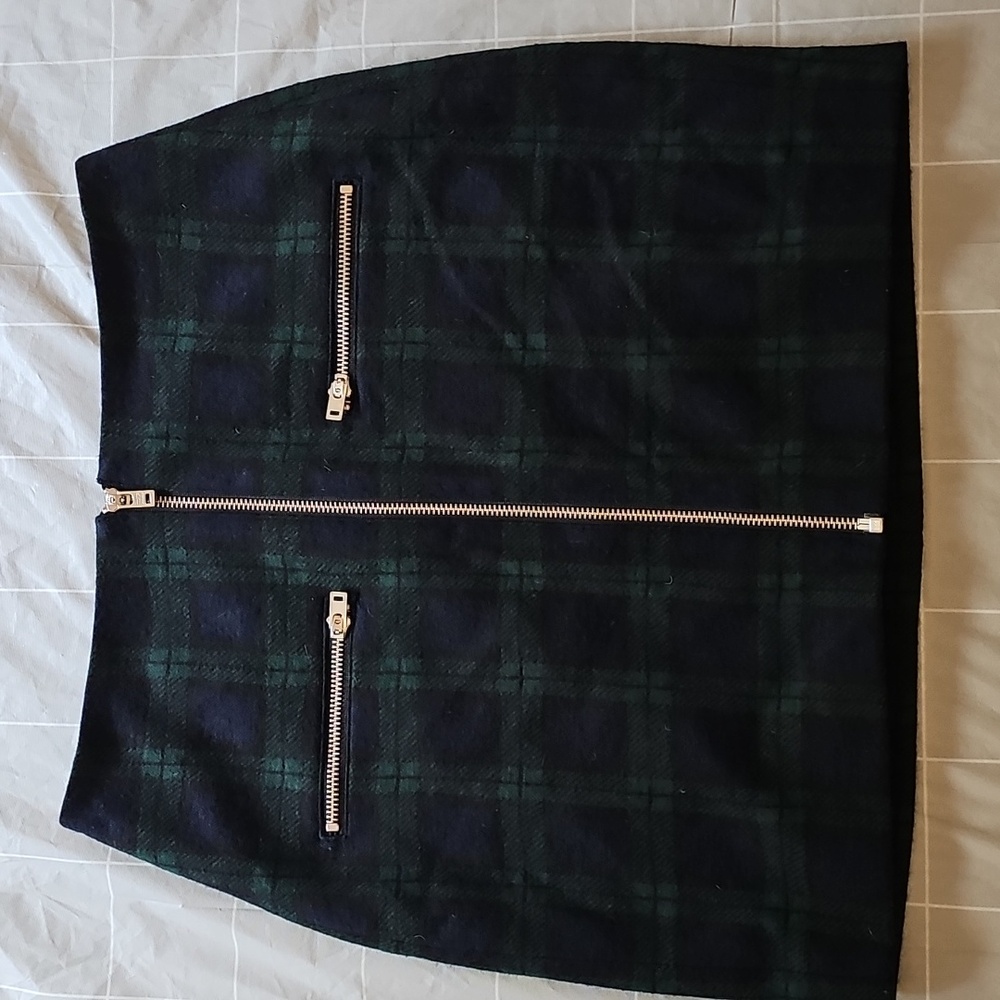 Women Madewell Navy Blue/Green Plaid Zipper Wool Mini Skirt Size 0